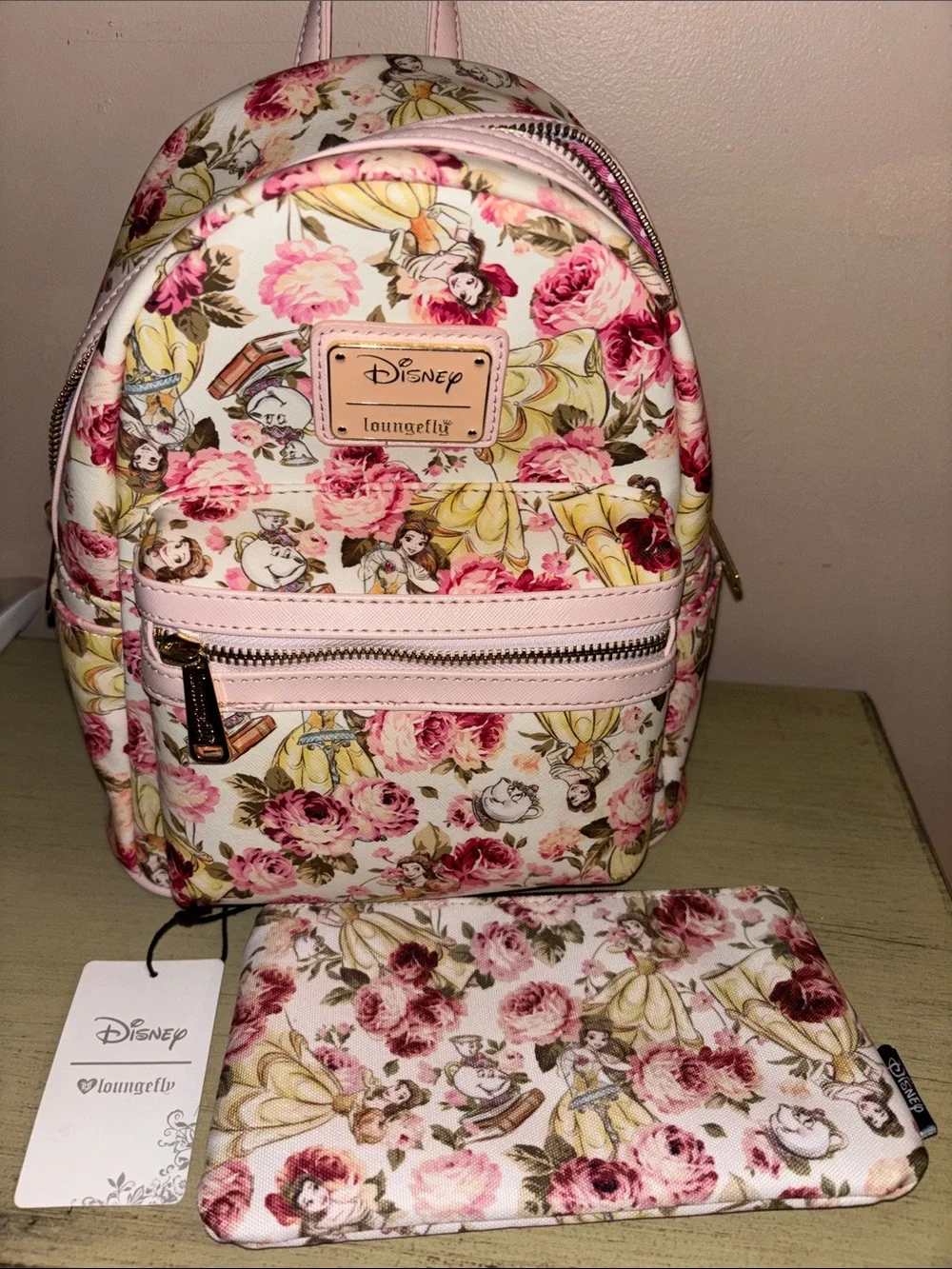 Loungefly Disney Belle Floral Mini Backpack in Pink and Yellow